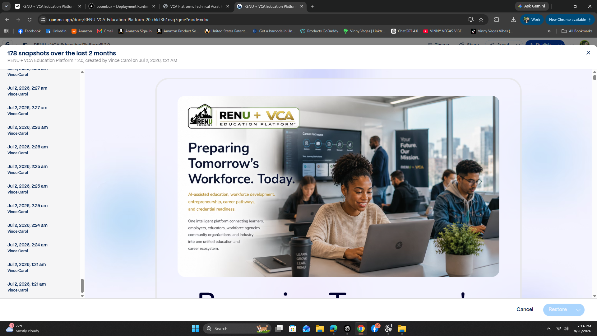 Supplied RENU + VCA Education Platform visual evidence